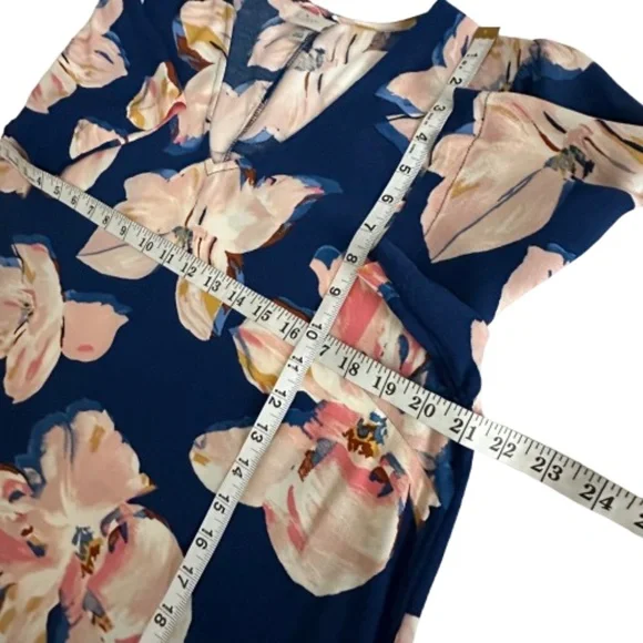 a new day Women M/L Blue Pink Floral Print Short Sleeve Above Knee Relaxed Dress - Picture 8 of 13